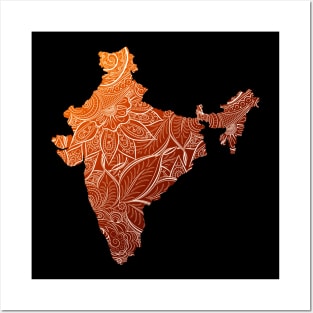 Colorful mandala art map of India with text in brown and orange Posters and Art
